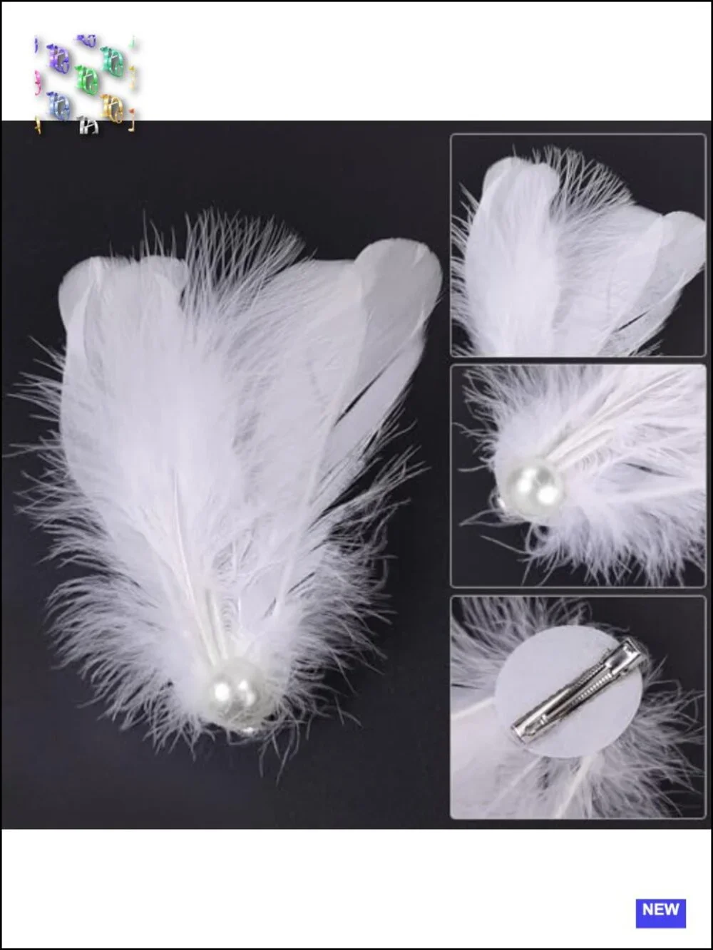 Feather Hair Clip Set with Faux Pearls for Women Wedding Prom Ballet